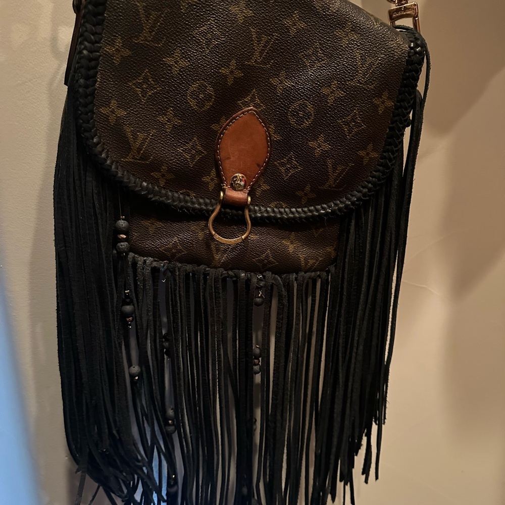 Custom Louis Vuitton Monogram Brown and Black Fringe Crossbody Bag